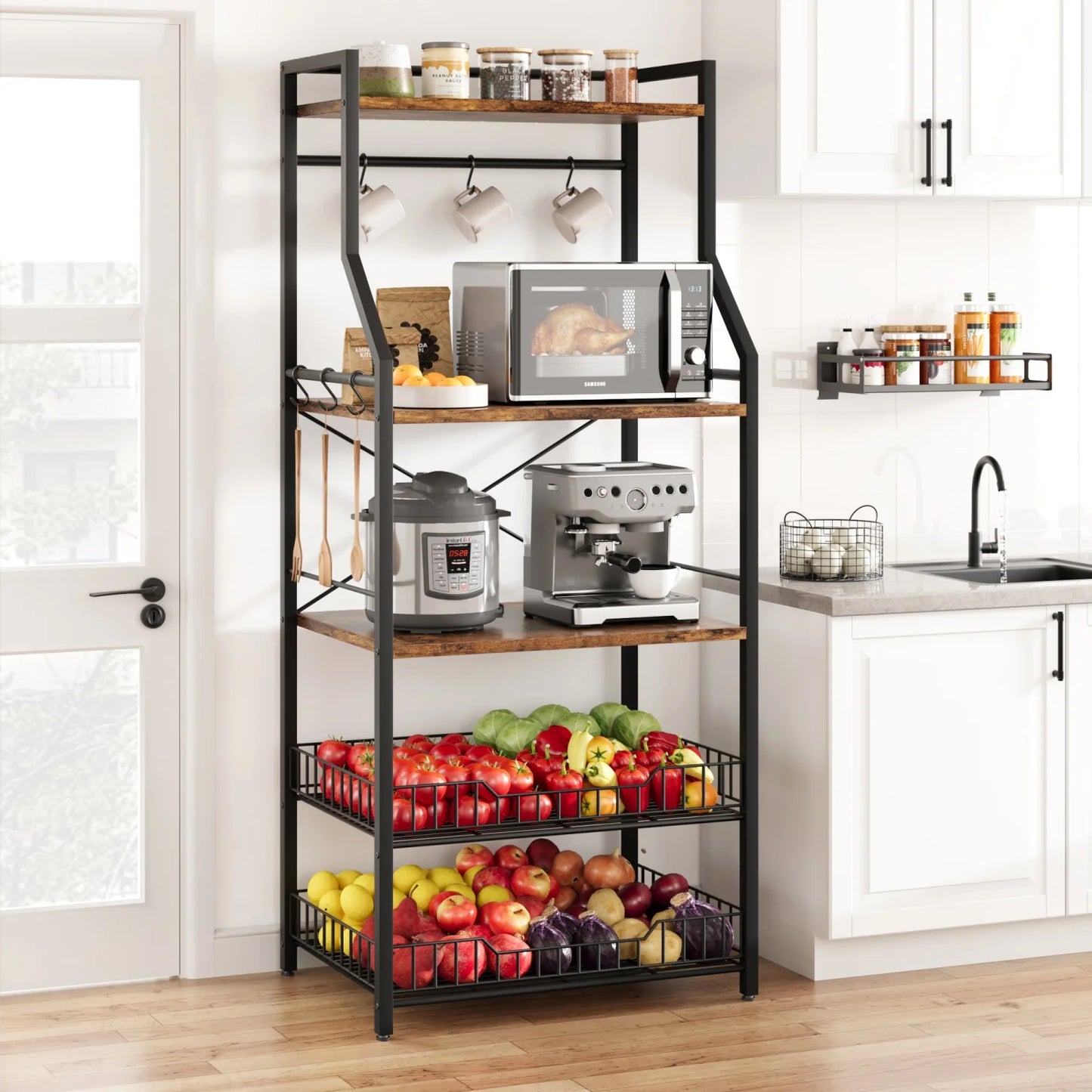 HiMISS Industrial Kitchen Bakers Rack Microwave Oven Stand