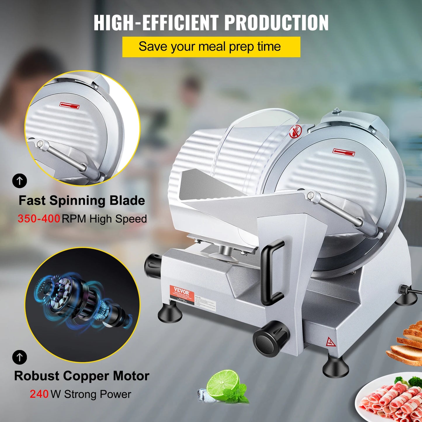 VEVOR 240W Commercial Meat Slicer with Carbon Steel Blade