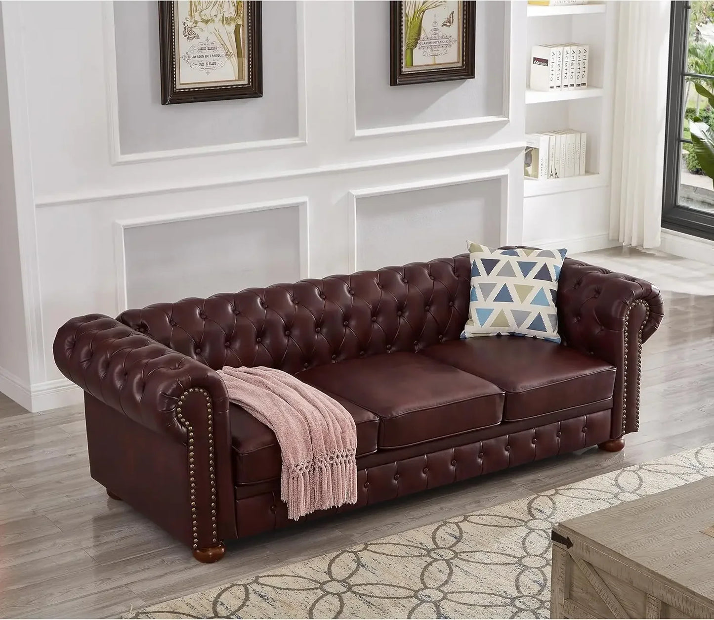 Guangbai Faux Leather Sofa With Nailhead Trim Low Back