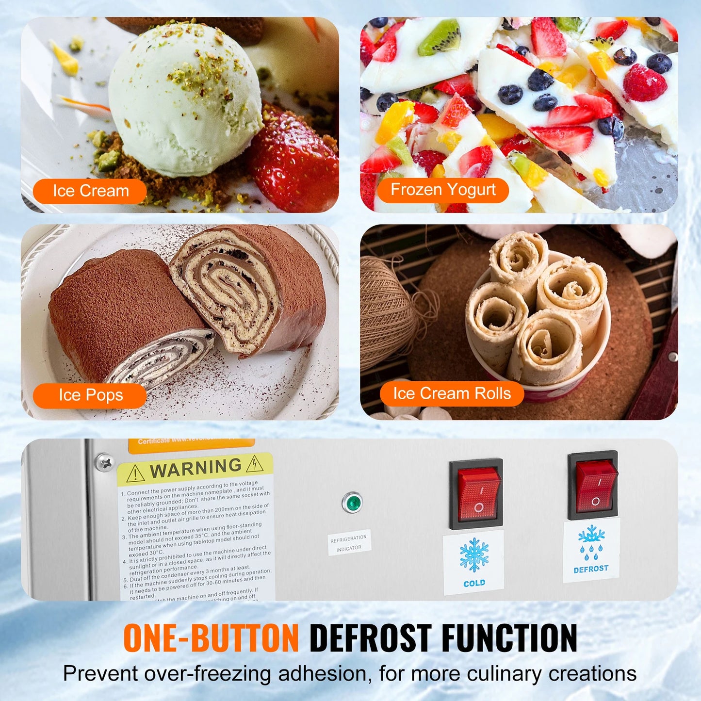 VEVOR Fried Ice Cream Roll Machine With Compressor Scrapers