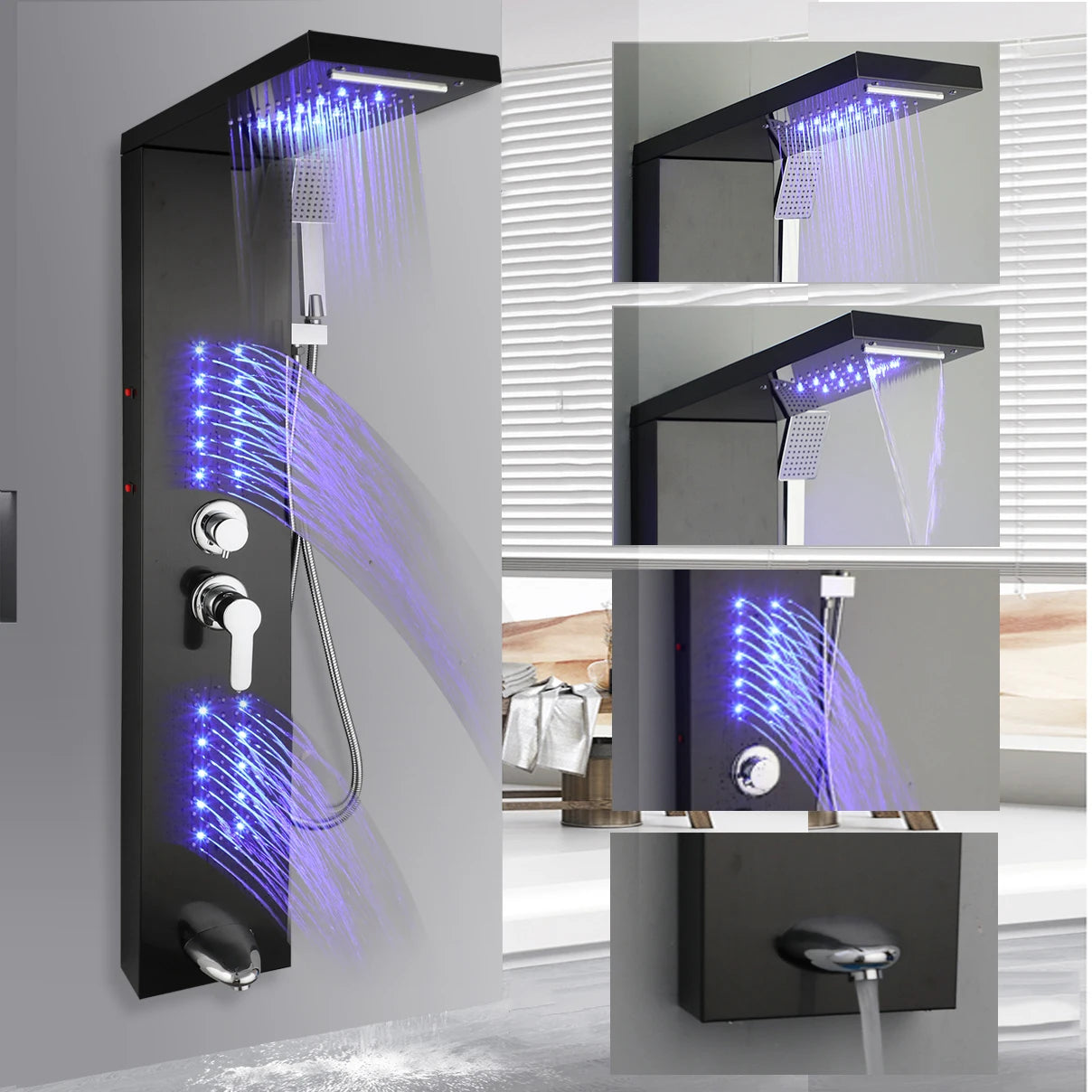 MEKKHALAH Shower Panel System With LED Rainfall Shower Head