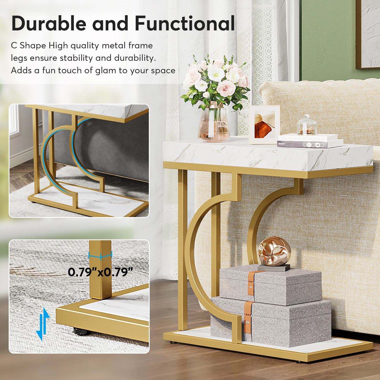 Tribesigns C Shaped Side Table Modern Bedside Table