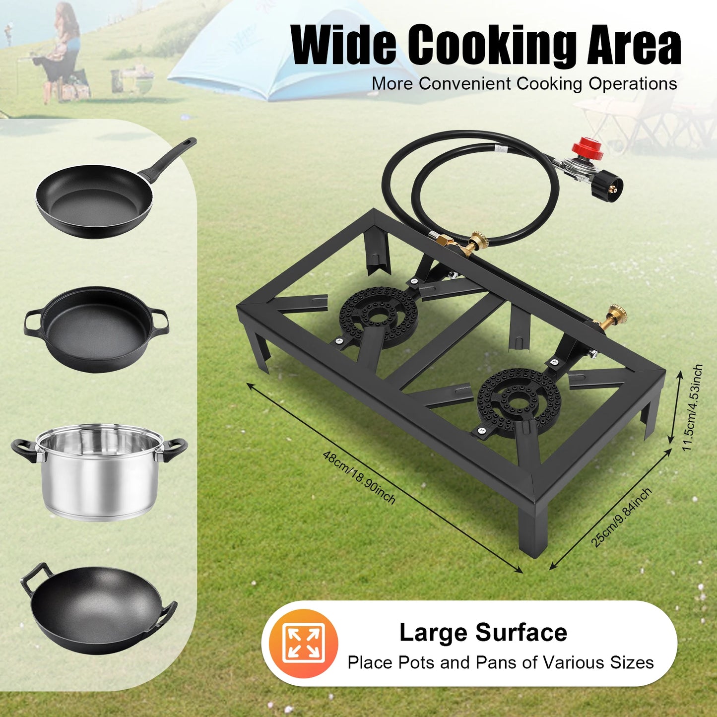 Portable Double Burner Outdoor Gas Stove Propane Regulator