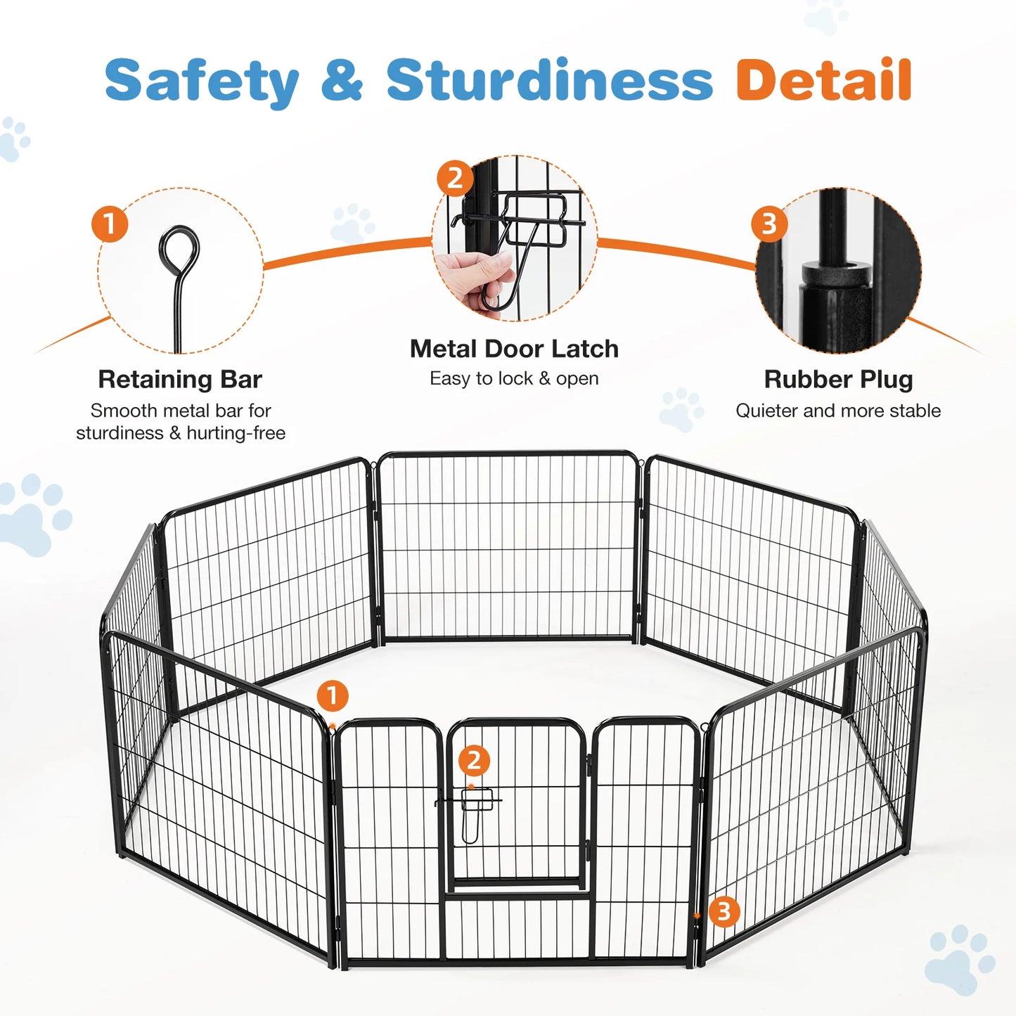 JHK Heavy Duty Dog Playpen Metal Fence With Doors Indoor