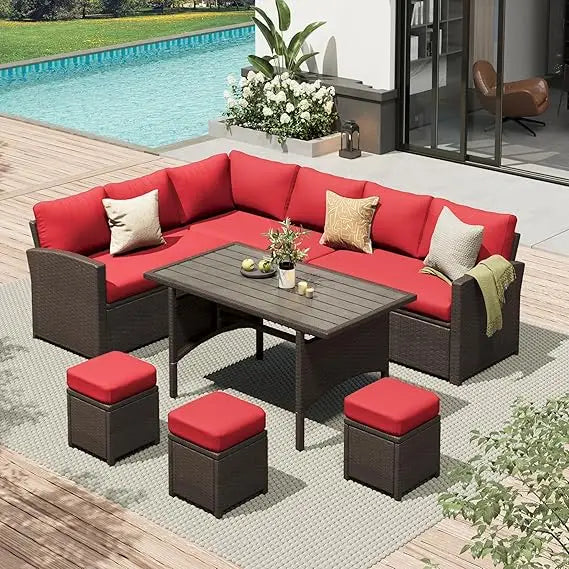 TANGXU 7 Piece Outdoor Wicker Patio Dining Conversation Set
