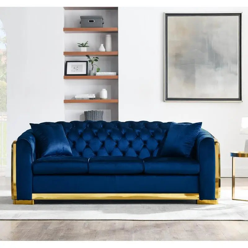 Sichuan Velvet Chesterfield Sofa Set With Gold Accents