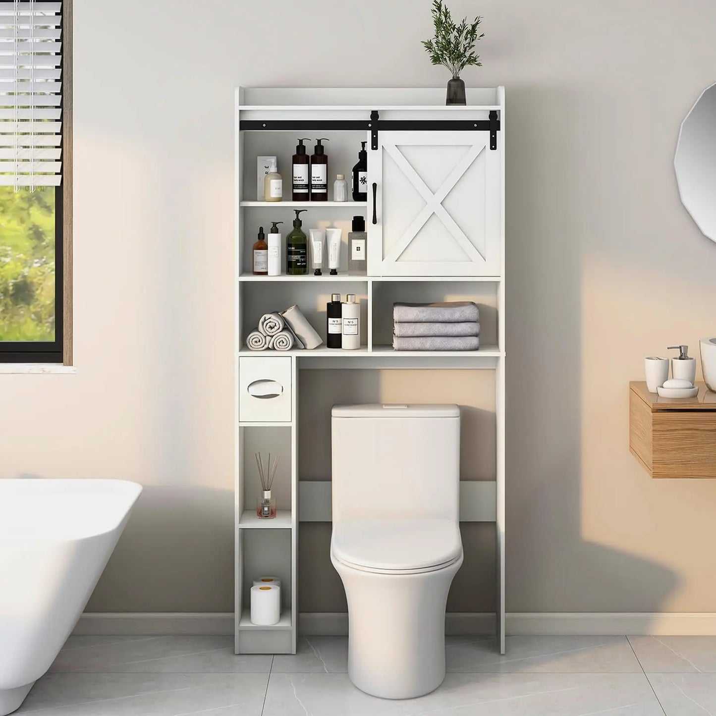 Vabches Over Toilet Storage Cabinet With Sliding Door
