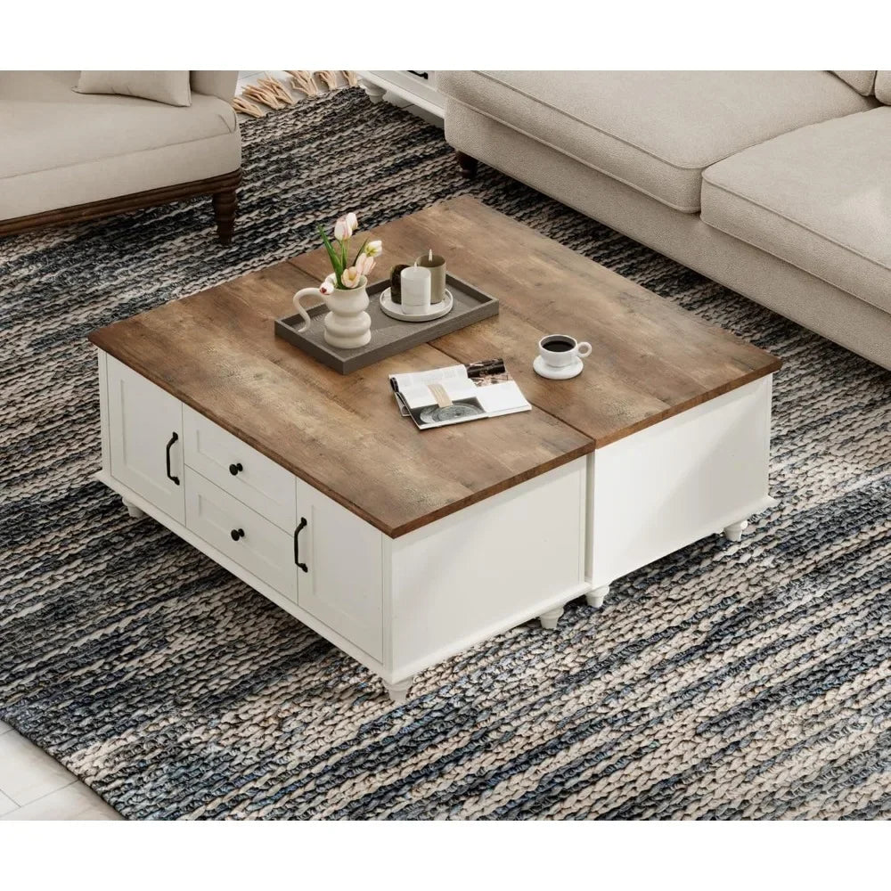 Guangbai Coffee Table Set of 2 With Storage Wood Living Room