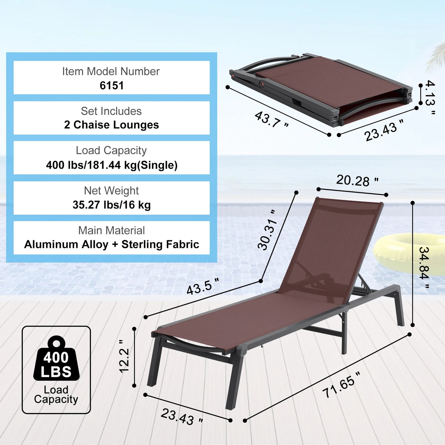 SucceBuy Outdoor Chaise Lounge Aluminum Patio Recliner