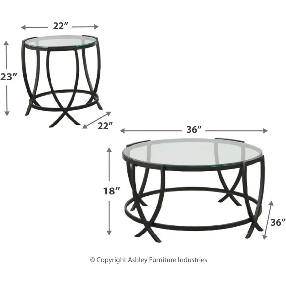 DUTRIEUX Contemporary Glass Top Round 3 Piece Coffee Table