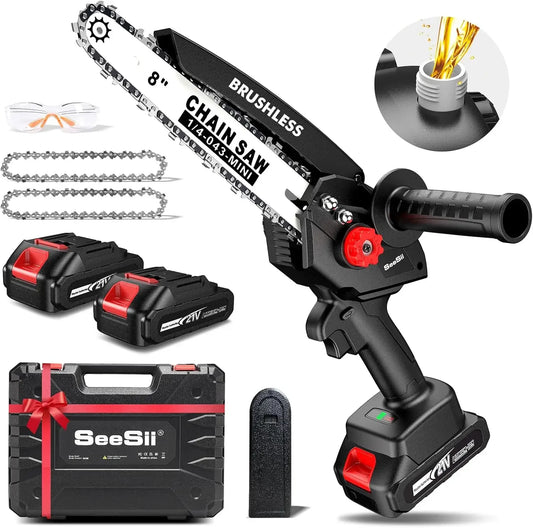 Seesii Mini Chainsaw Brushless Cordless With 2Ah Batteries