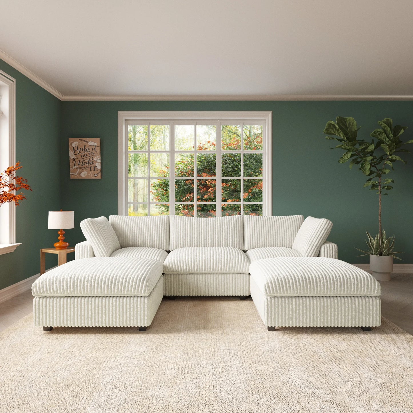 Sdorens U Shaped Plush Fabric Sectional Sofa With Ottomans