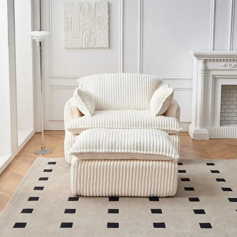 Convertible Compressed Sofa Chair with Ottoman, Modern Corduroy Fabric Armchair for Small Spaces, Living Room, Dorm, or