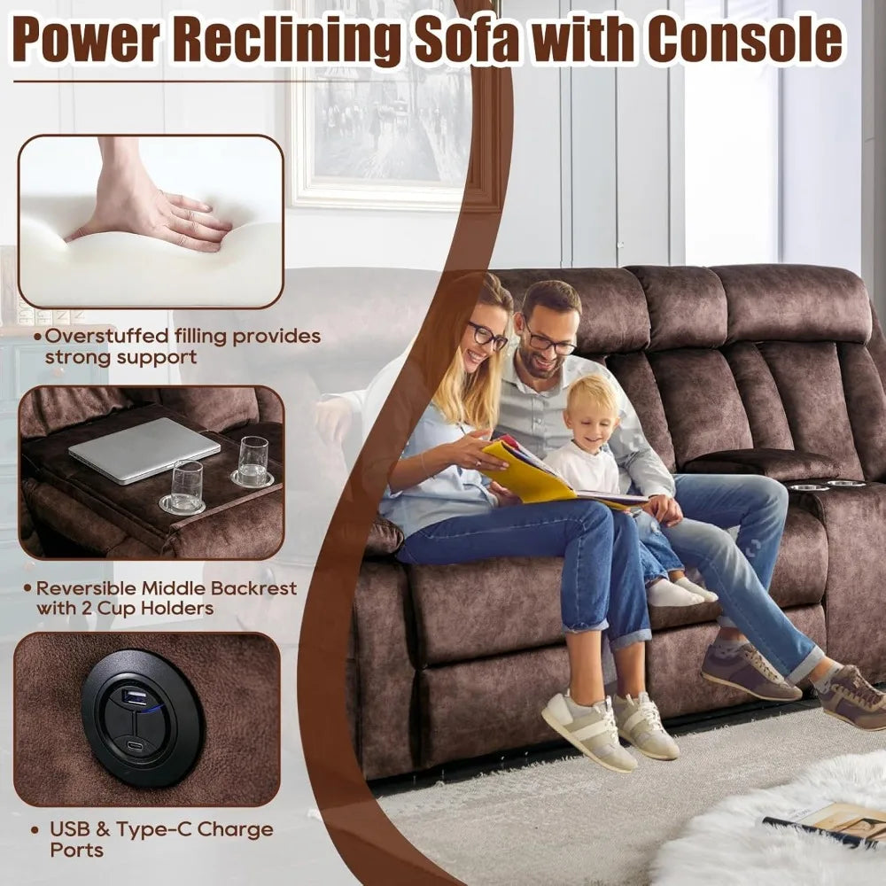 RBXC 3 Seat Power Reclining Sofa With Massage USB Ports
