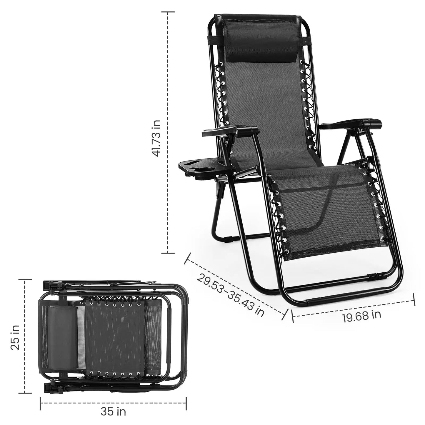 JHK Zero Gravity Portable Recliner Set Of 2 Patio Chairs