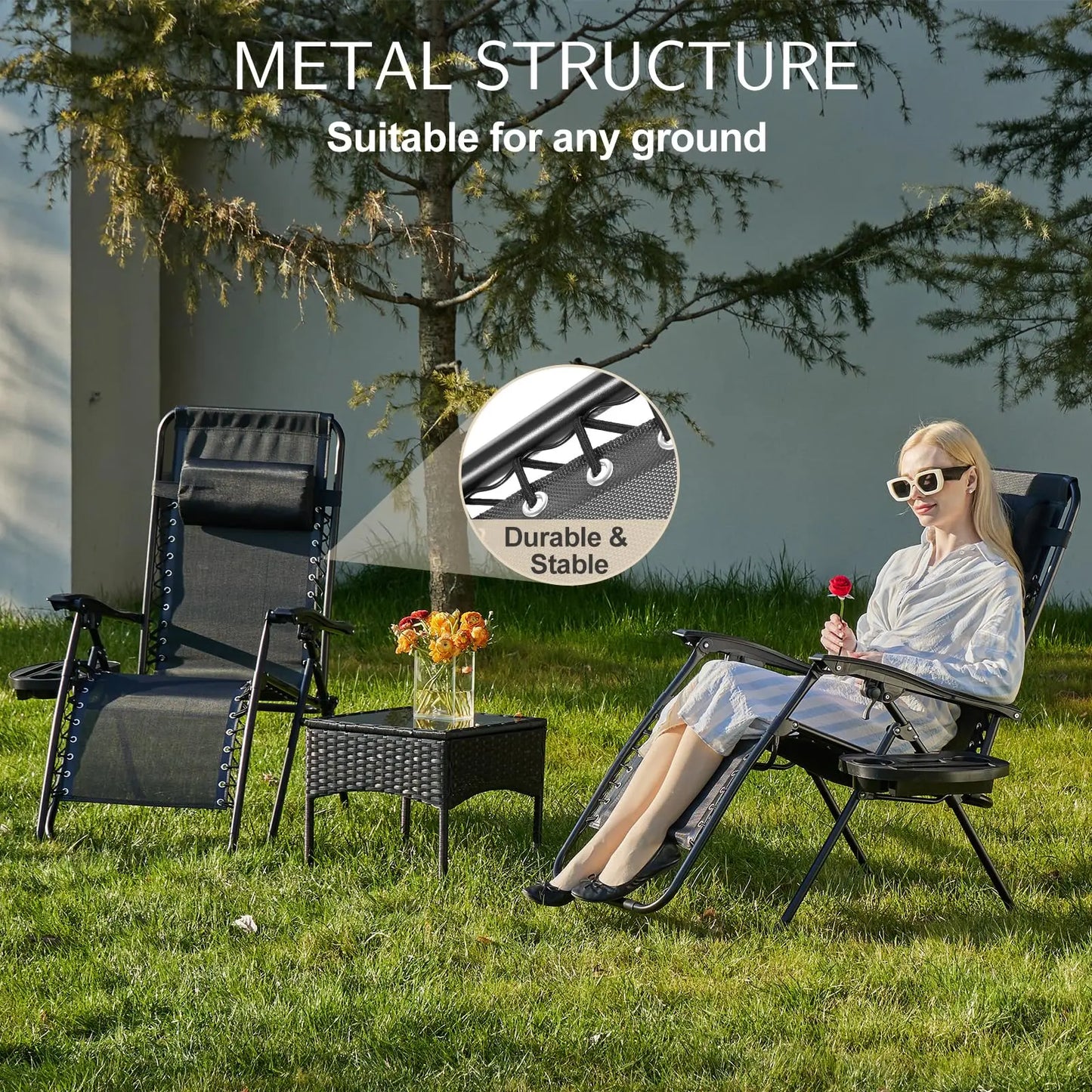 JHK Zero Gravity Portable Recliner Set Of 2 Patio Chairs