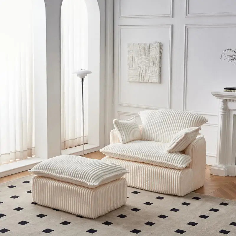 Convertible Compressed Sofa Chair with Ottoman, Modern Corduroy Fabric Armchair for Small Spaces, Living Room, Dorm, or