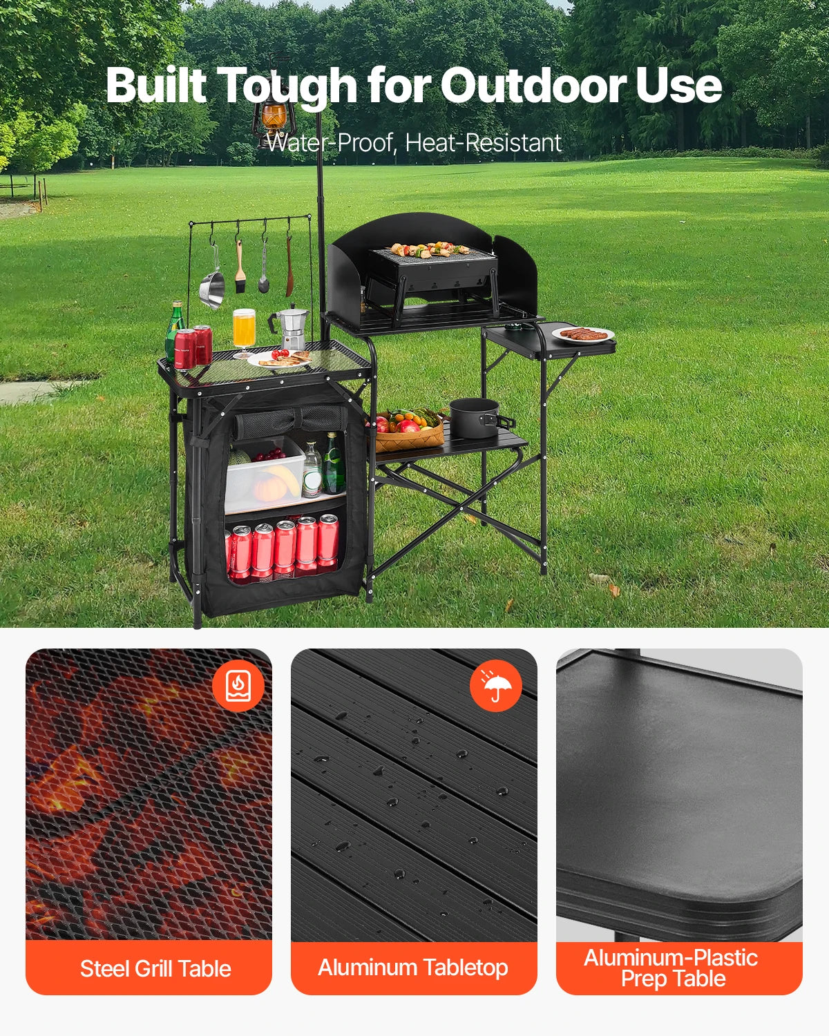 VEVOR Outdoor Camping Table Aluminum Portable Cook Station
