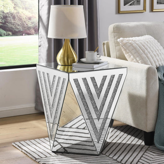 Silver Mirrored End Table, Crystal Inlay Side Table Accent Table, Small Mirrored Coffee Table for Living Room, Sofa, Bed