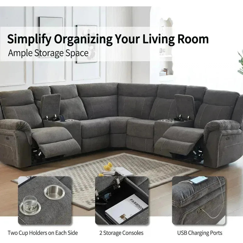 YUJINGXI RPD4 Reclining Sectional Sofa With USB Port