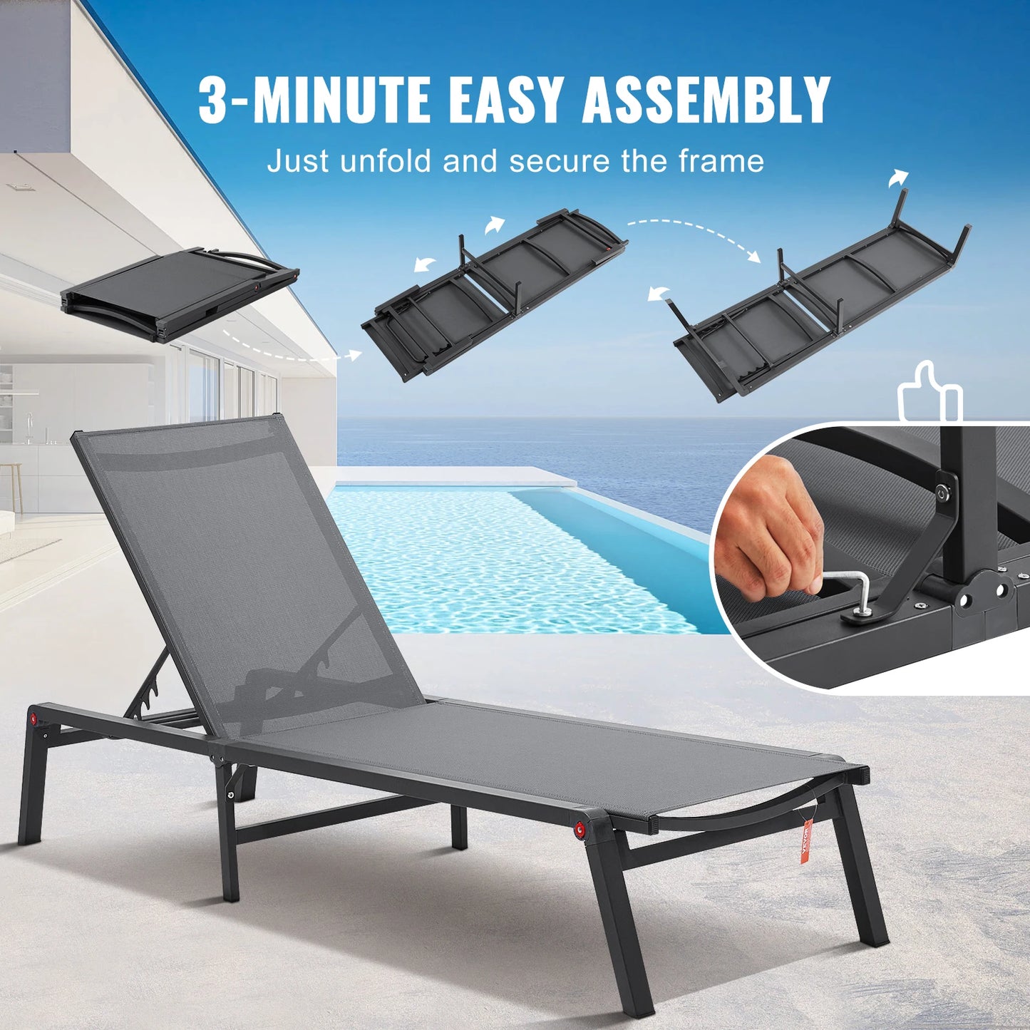 SucceBuy Outdoor Chaise Lounge Aluminum Patio Recliner