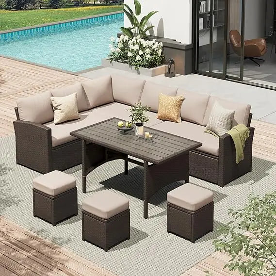 TANGXU 7 Piece Outdoor Wicker Patio Dining Conversation Set