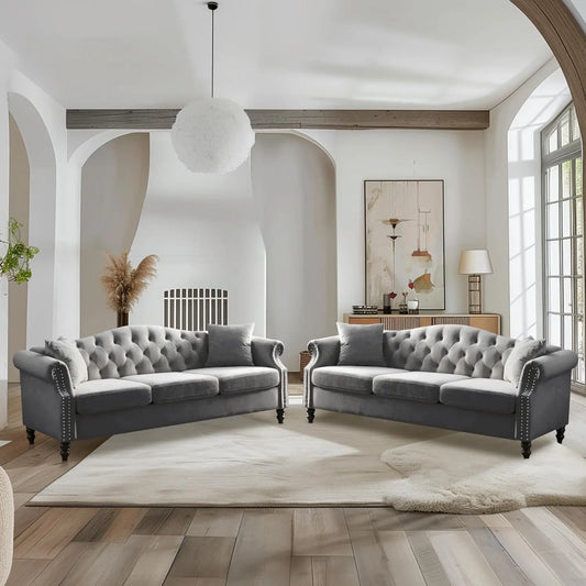 Everyday EssentialsOnline Chesterfield Velvet Sofa Set