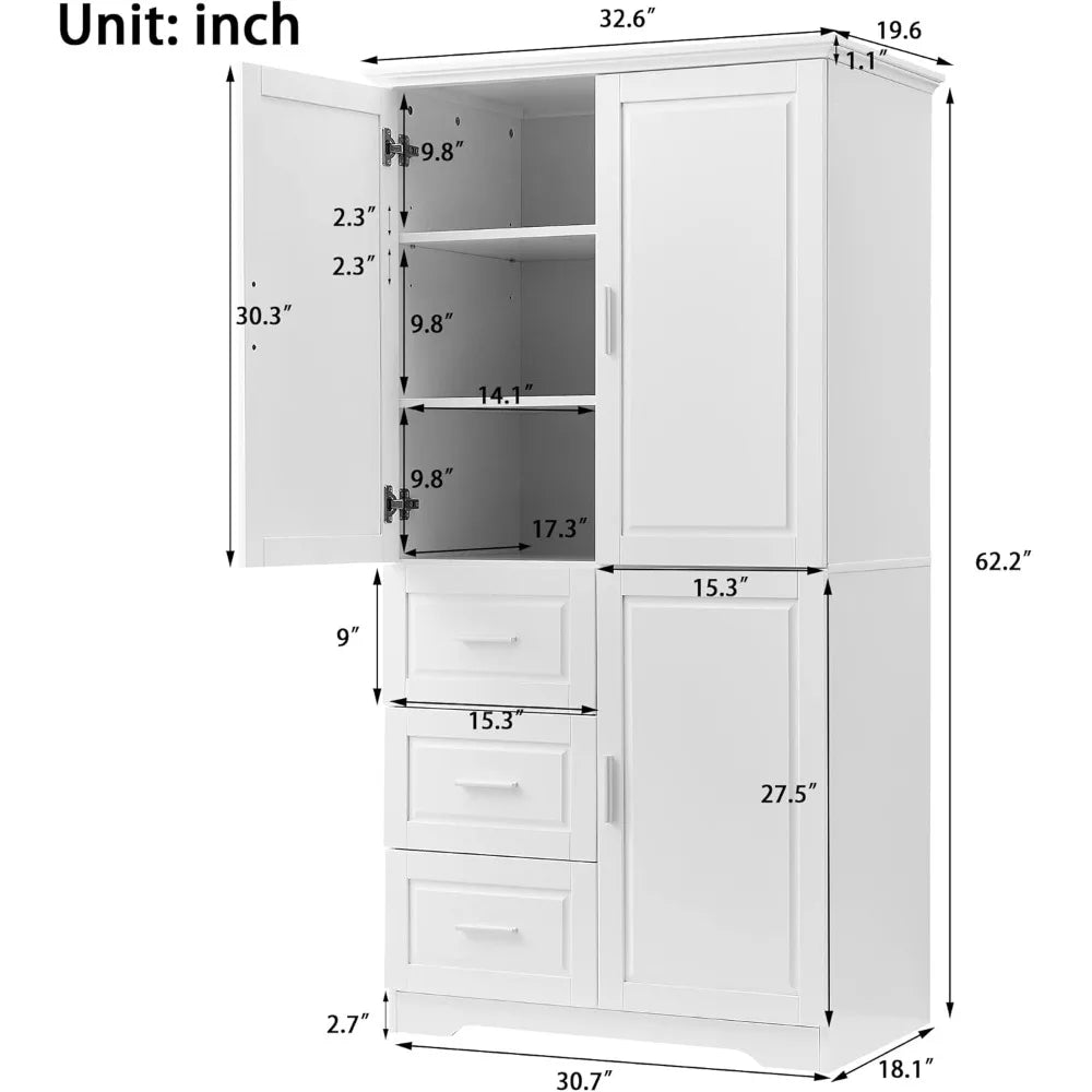 Guangbai Cabinet With Doors And 3 Drawers Storage Organizer