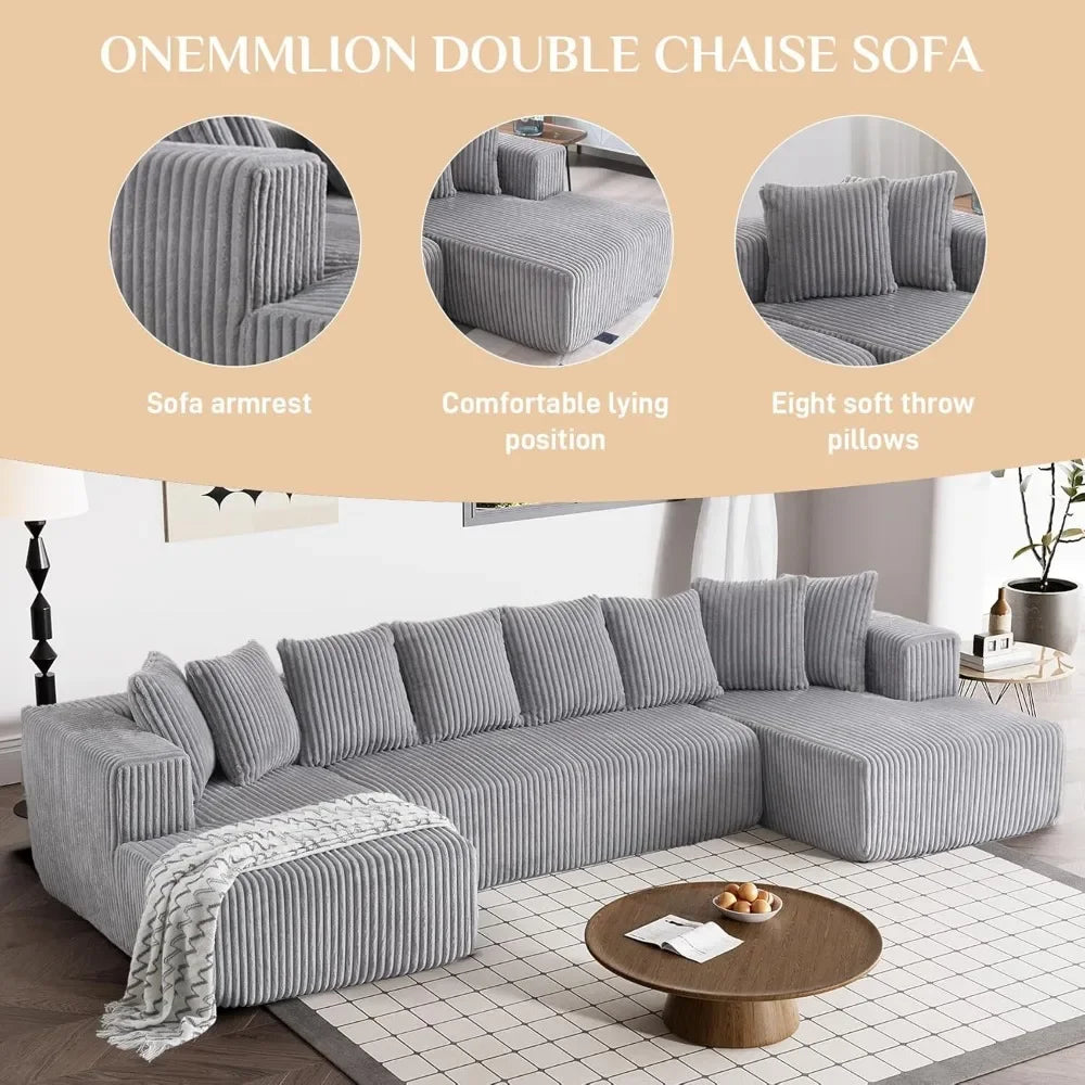 Modular Sectional Sofa in Corduroy with Memory Foam for Living Room, Modern Deep Seating