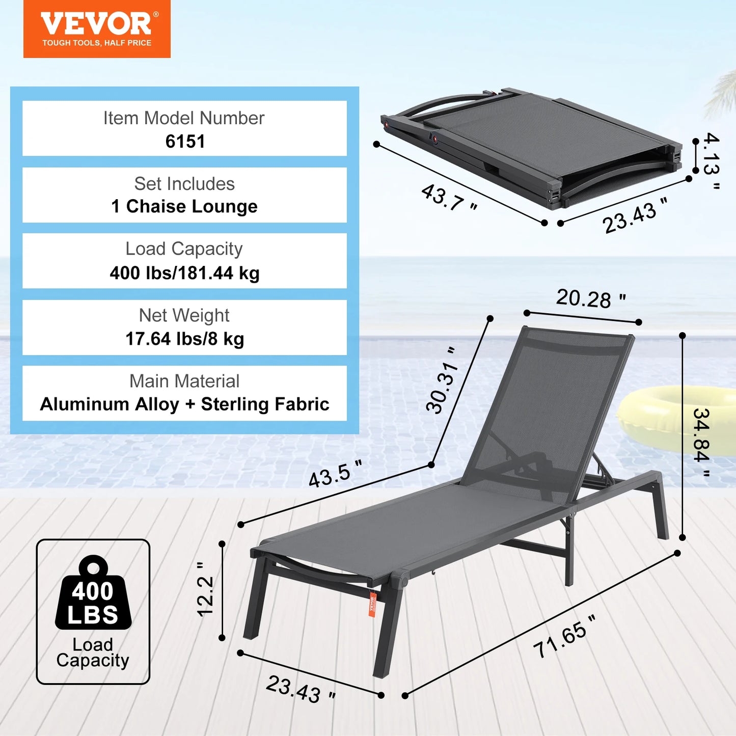 SucceBuy Outdoor Chaise Lounge Aluminum Patio Recliner