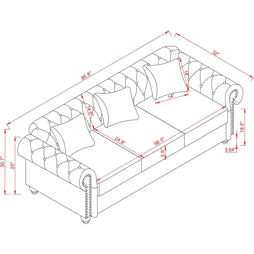 ZUIYU PU Leather Chesterfield Sofa With Storage And Comfort