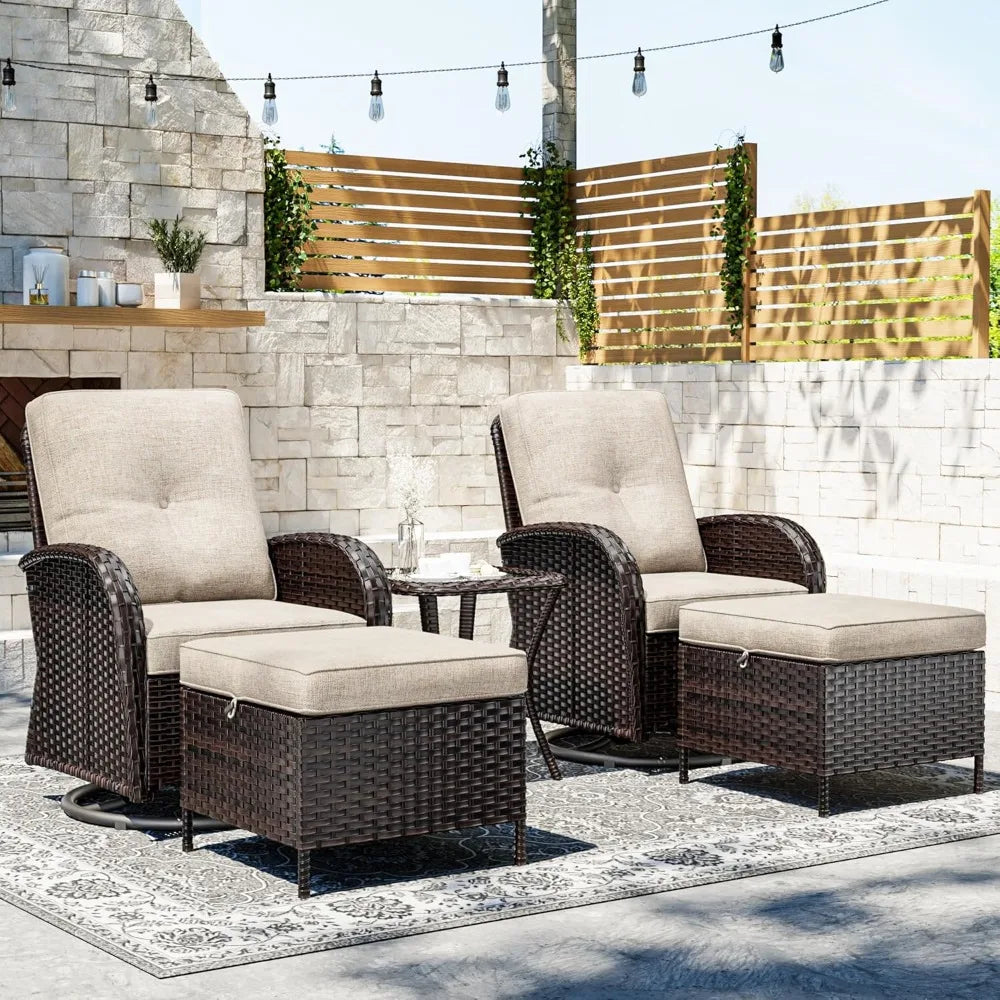 ANGDUO Outdoor Wicker Patio Conversation Set With Ottoman
