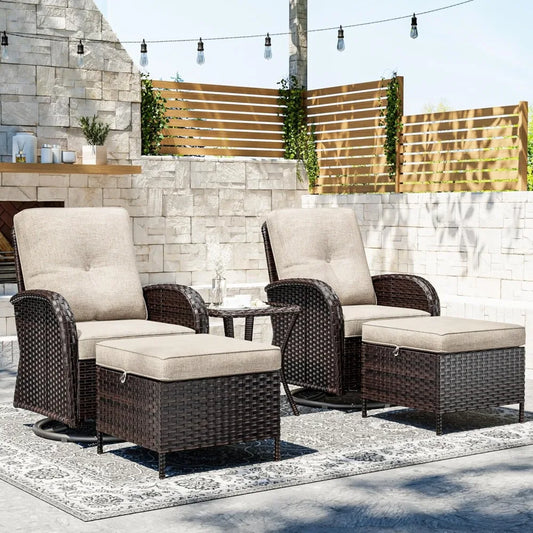 ANGDUO Outdoor Wicker Patio Conversation Set With Ottoman