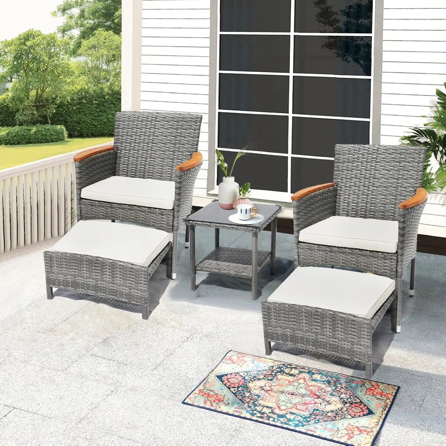 ANGDUO Outdoor Patio Furniture Bistro Wicker Garden Set