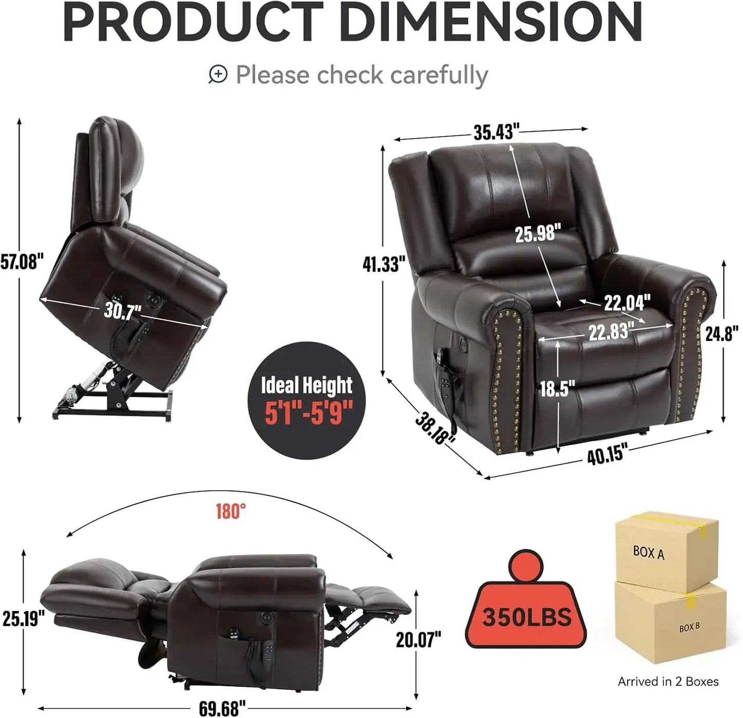 XMSJ Dual Motor Power Lift Chair With Massage Heat Remote