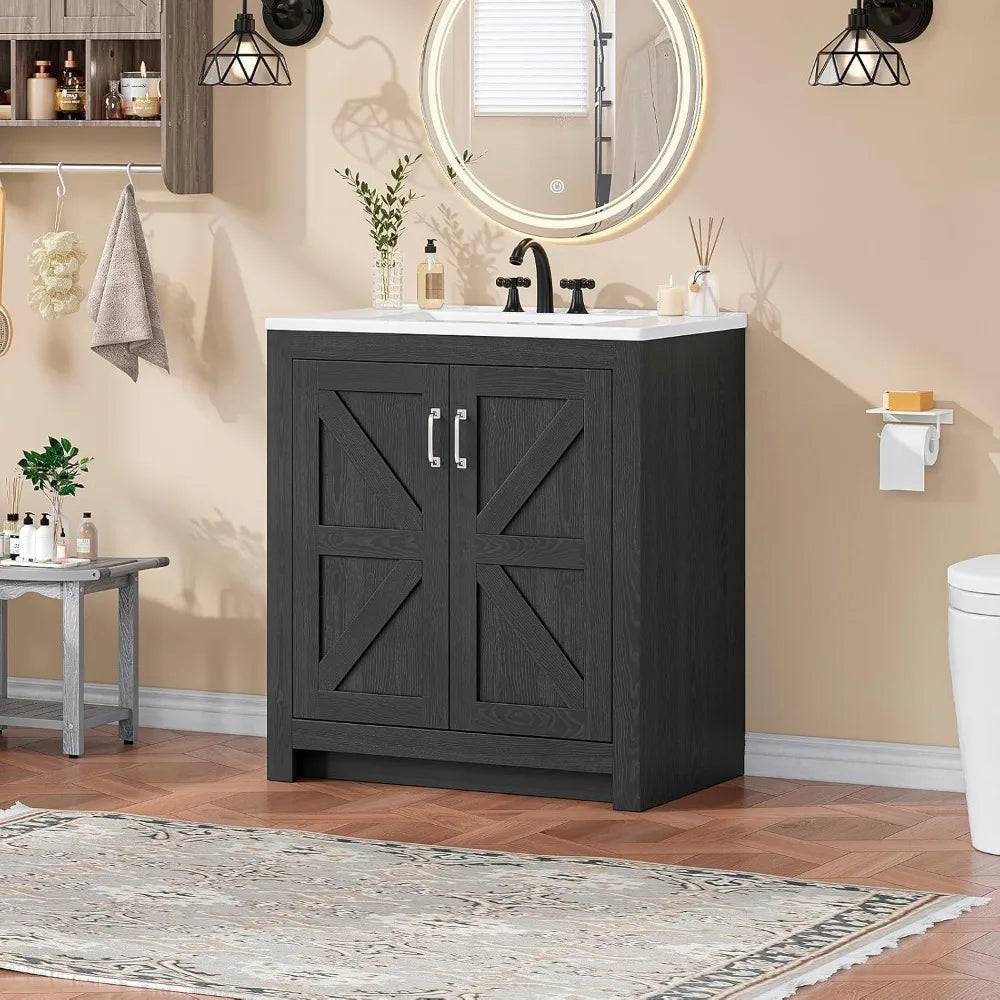 Ticify Farmhouse Vanity With Sink Freestanding Cabinet