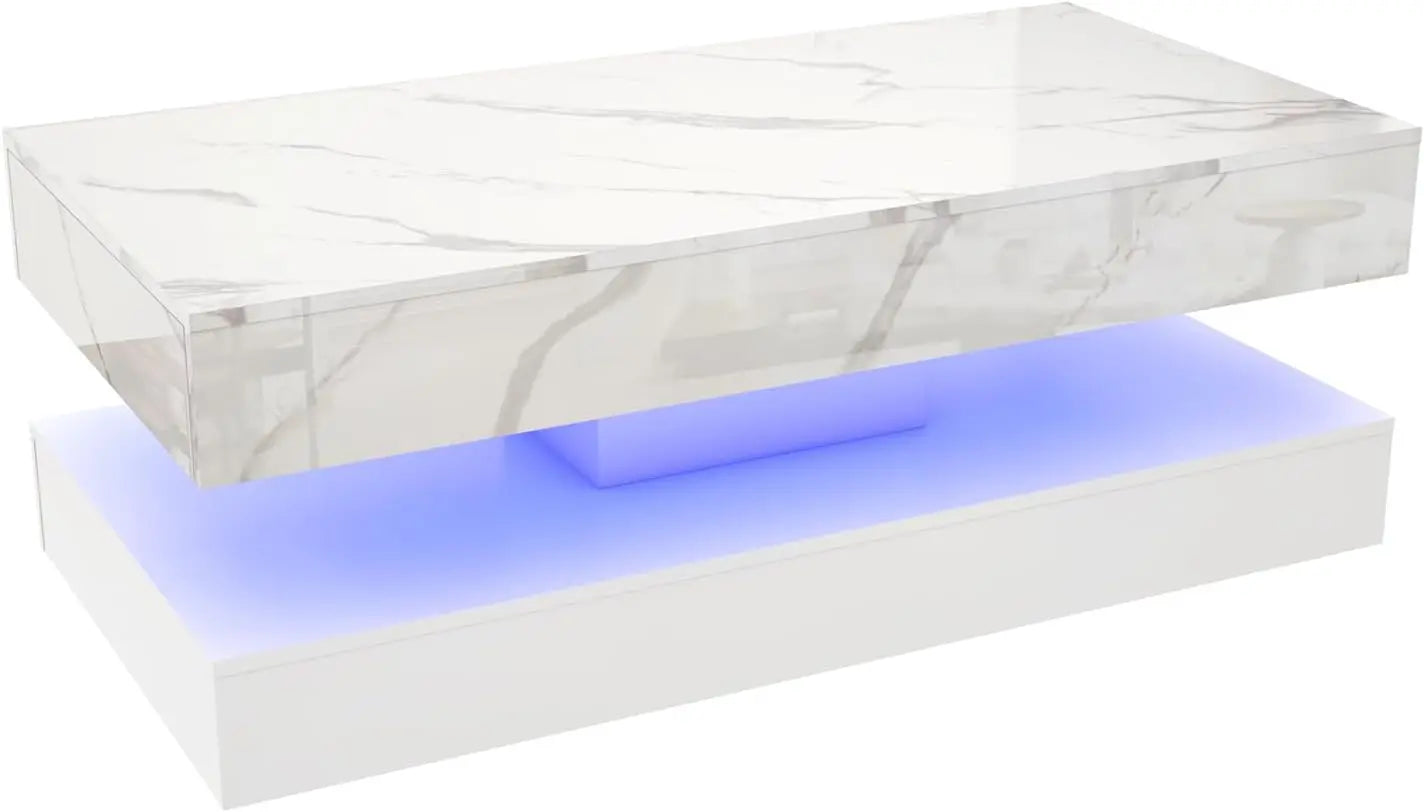 QiaoShiRen Modern LED Coffee Table With Storage Drawers