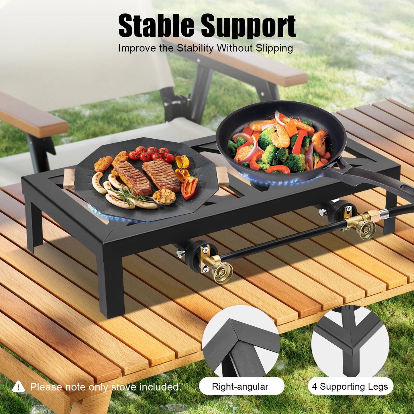 Portable 8000W Double Burner Gas Stove For Patio And Camping