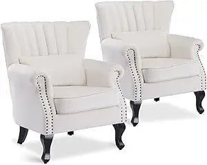 Accent Reading Arm Chairs Set Of 2 Wingback Tufted Comfort