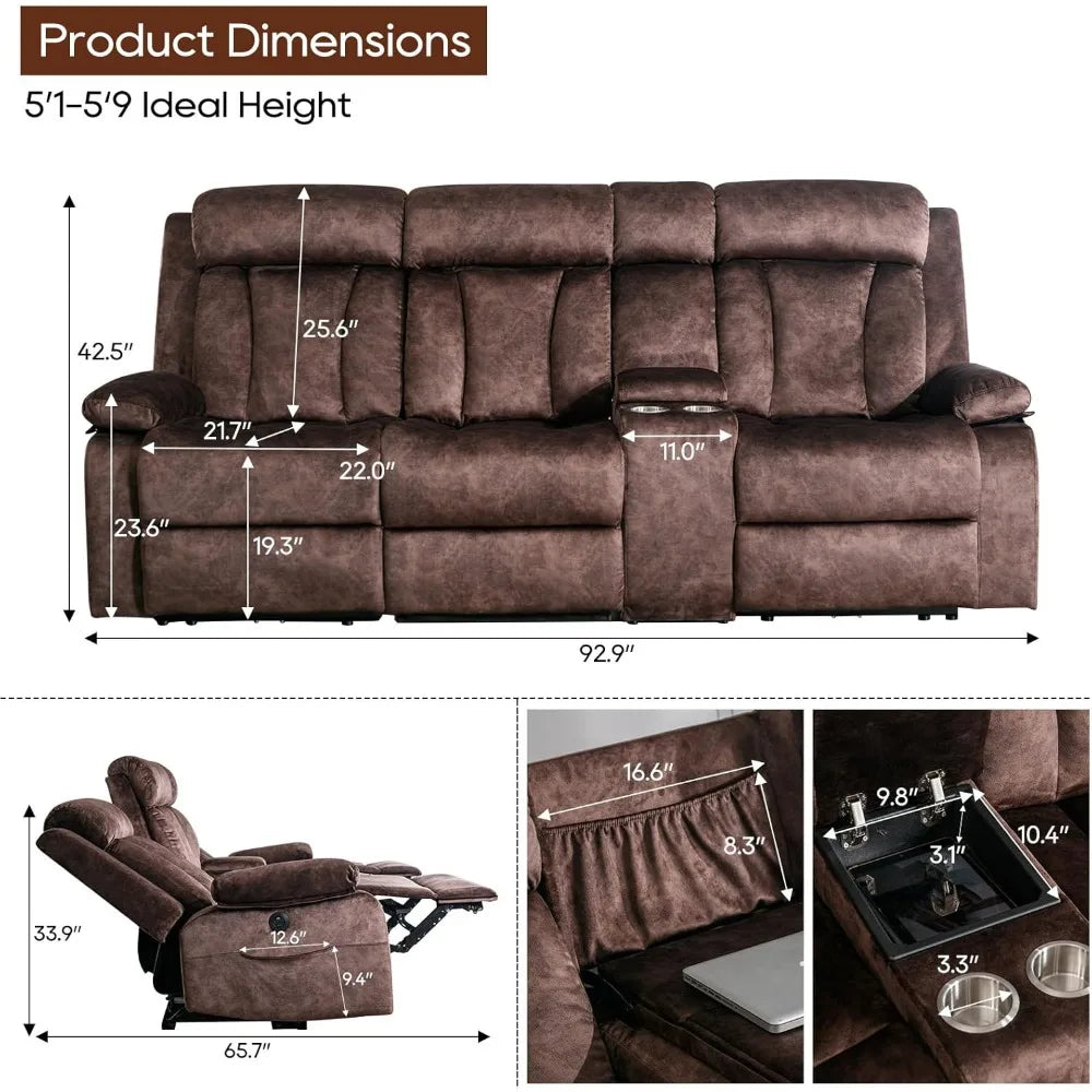 RBXC 3 Seat Power Reclining Sofa With Massage USB Ports
