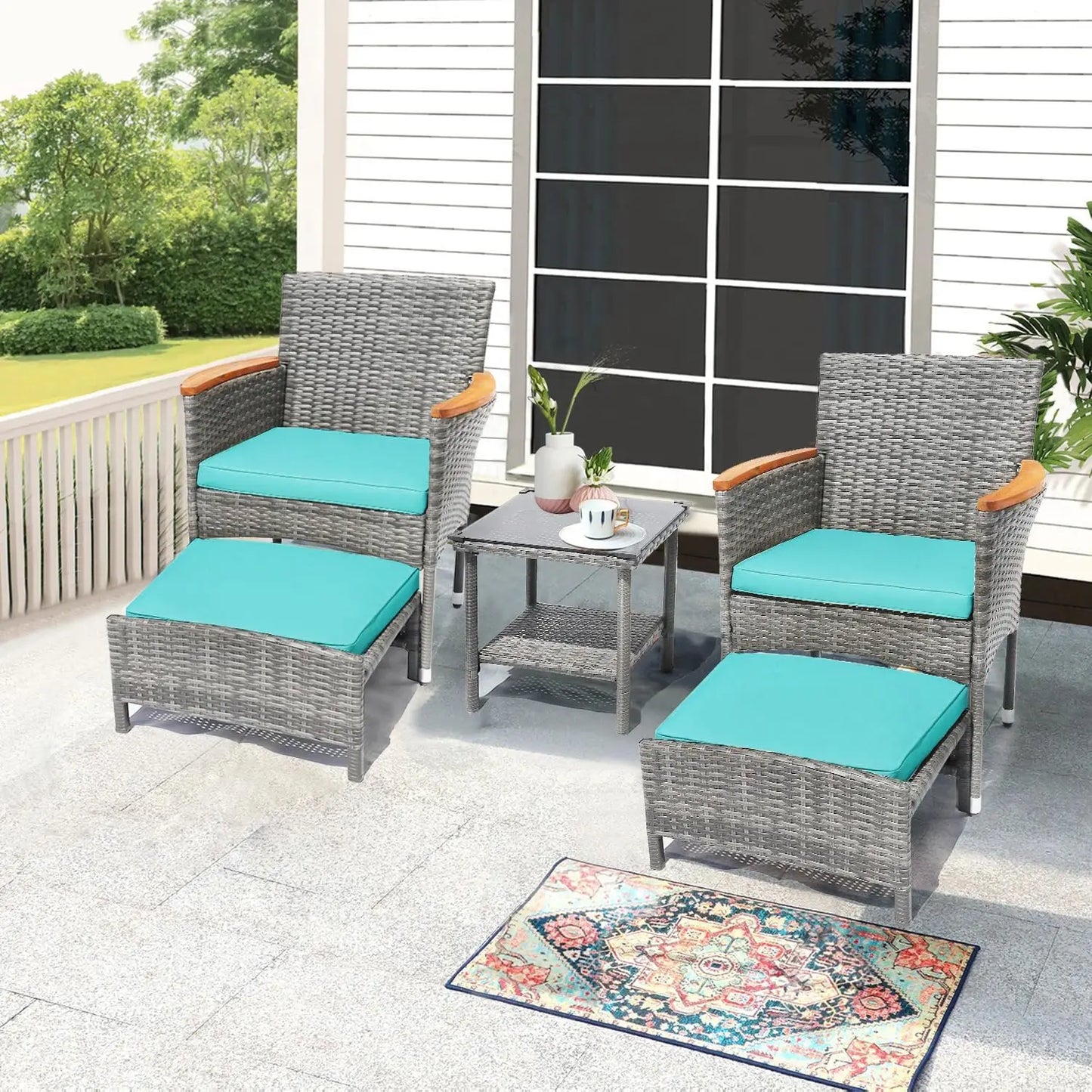 ANGDUO Outdoor Patio Furniture Bistro Wicker Garden Set