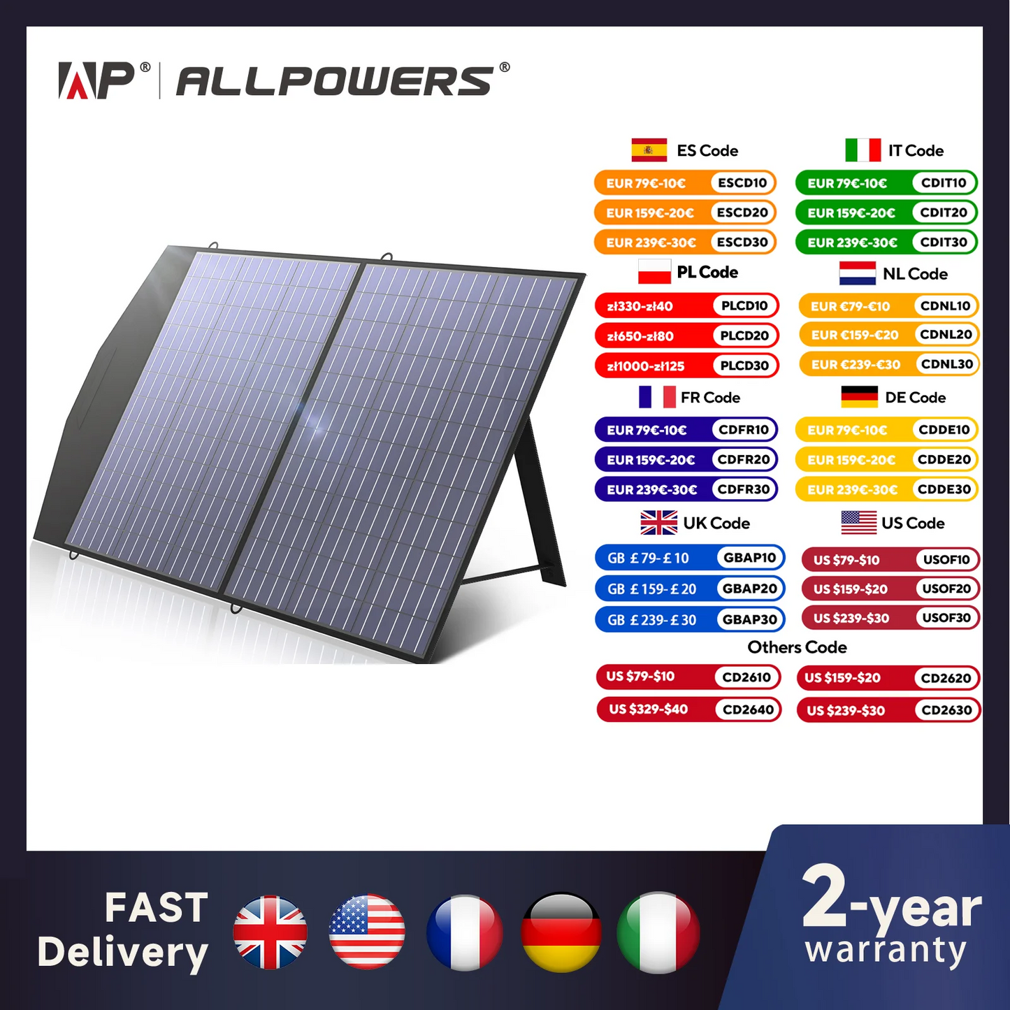 ALLPOWERS 18V 100W Foldable Solar Charger For Power
