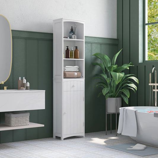 HOMCOM Tall Linen Tower Bathroom Storage Cabinet Unit