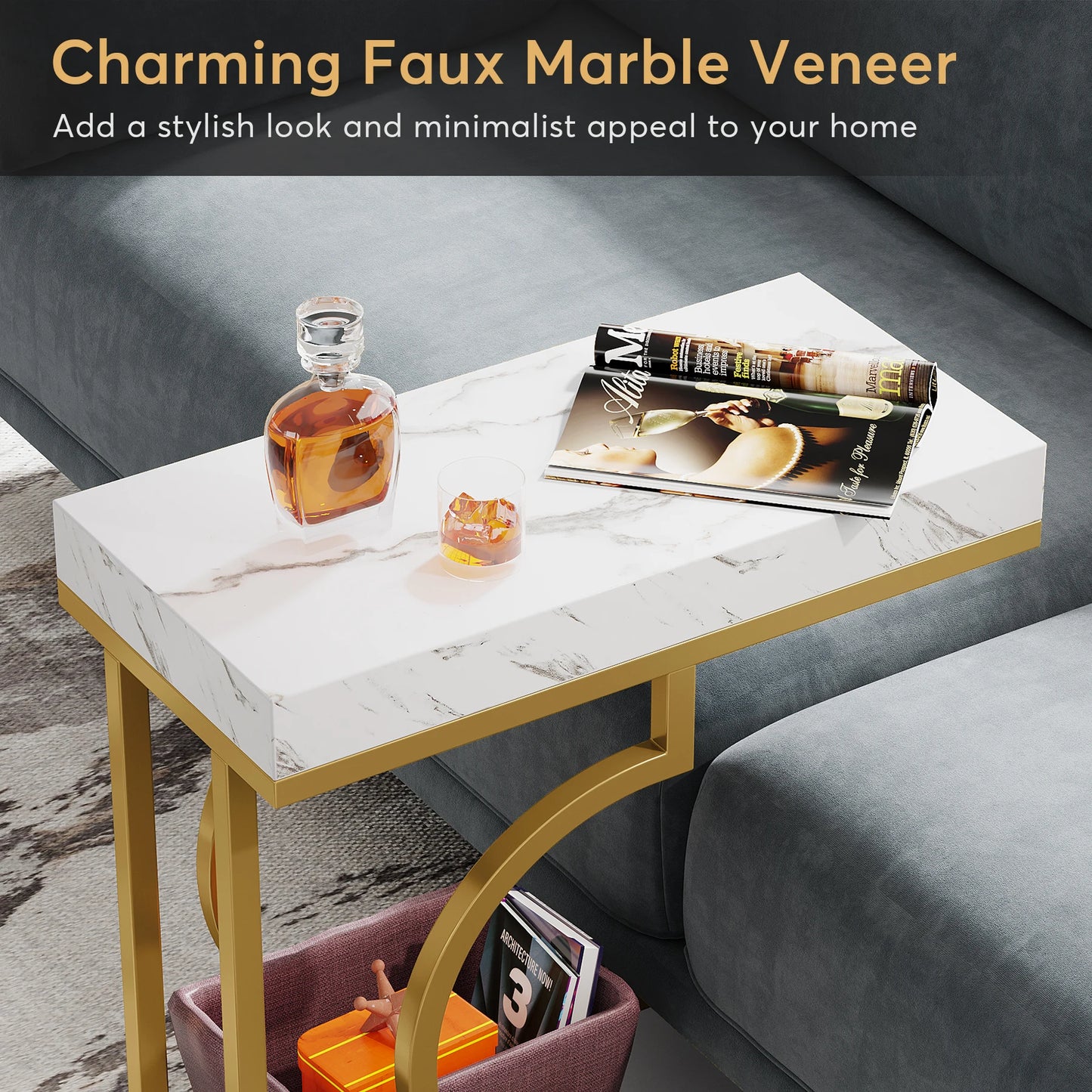 Tribesigns C Shaped Side Table Modern Bedside Table