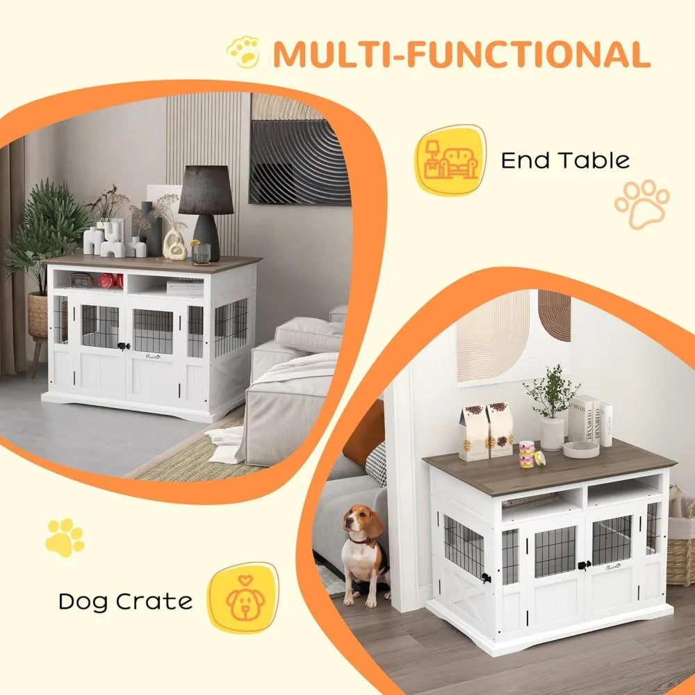 DAFIFY Dog Crate Table With Storage And Double Doors