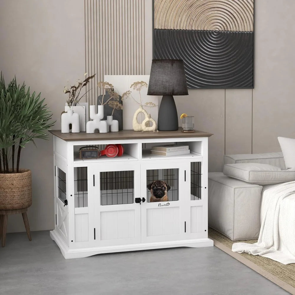 DAFIFY Dog Crate Table With Storage And Double Doors