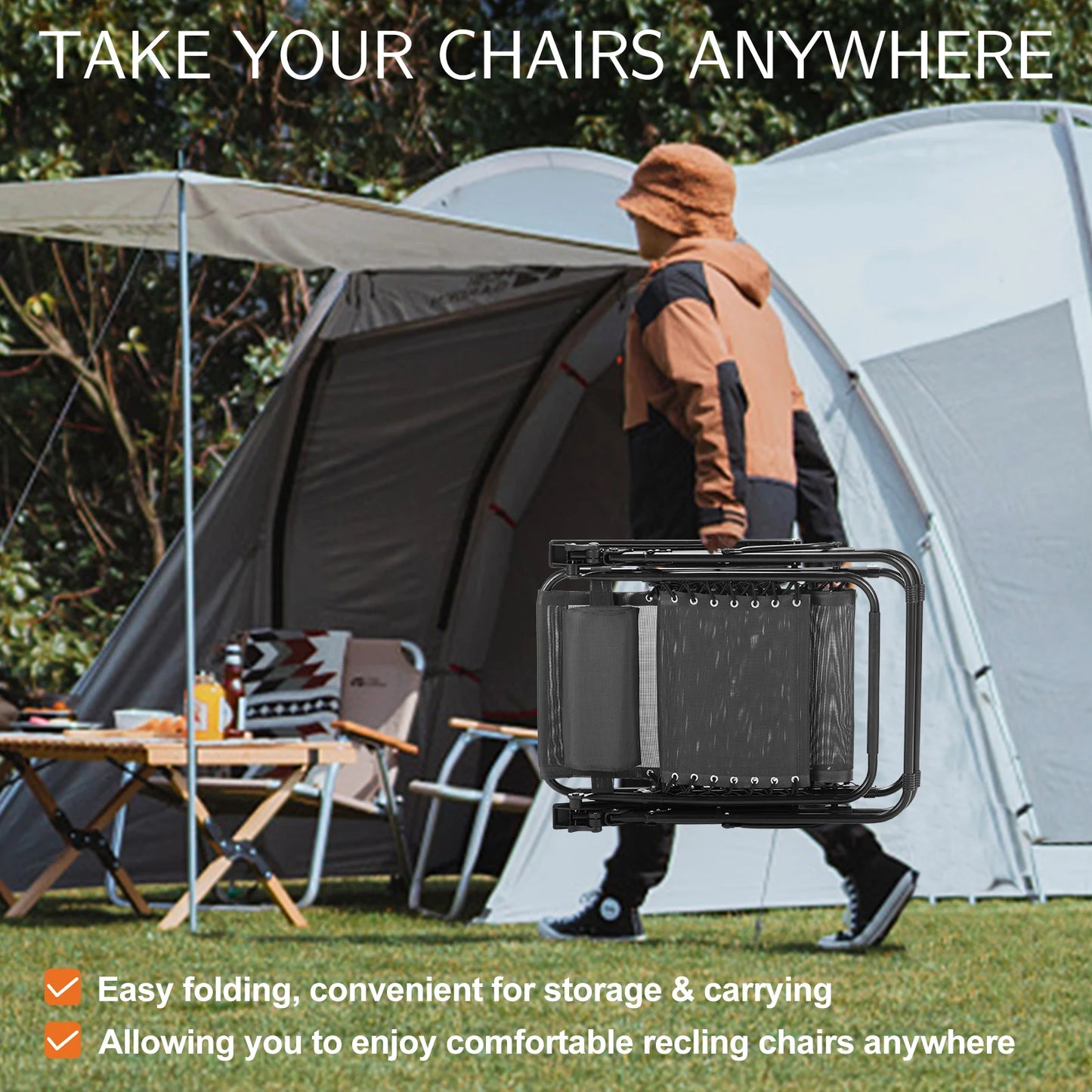JHK Zero Gravity Portable Recliner Set Of 2 Patio Chairs
