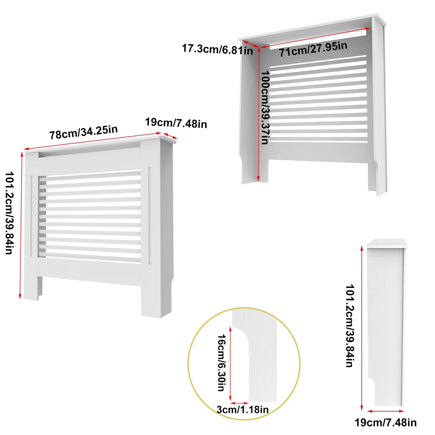 Wisfor Wood Radiator Cover Cabinet Modern Slat Heater Shelf