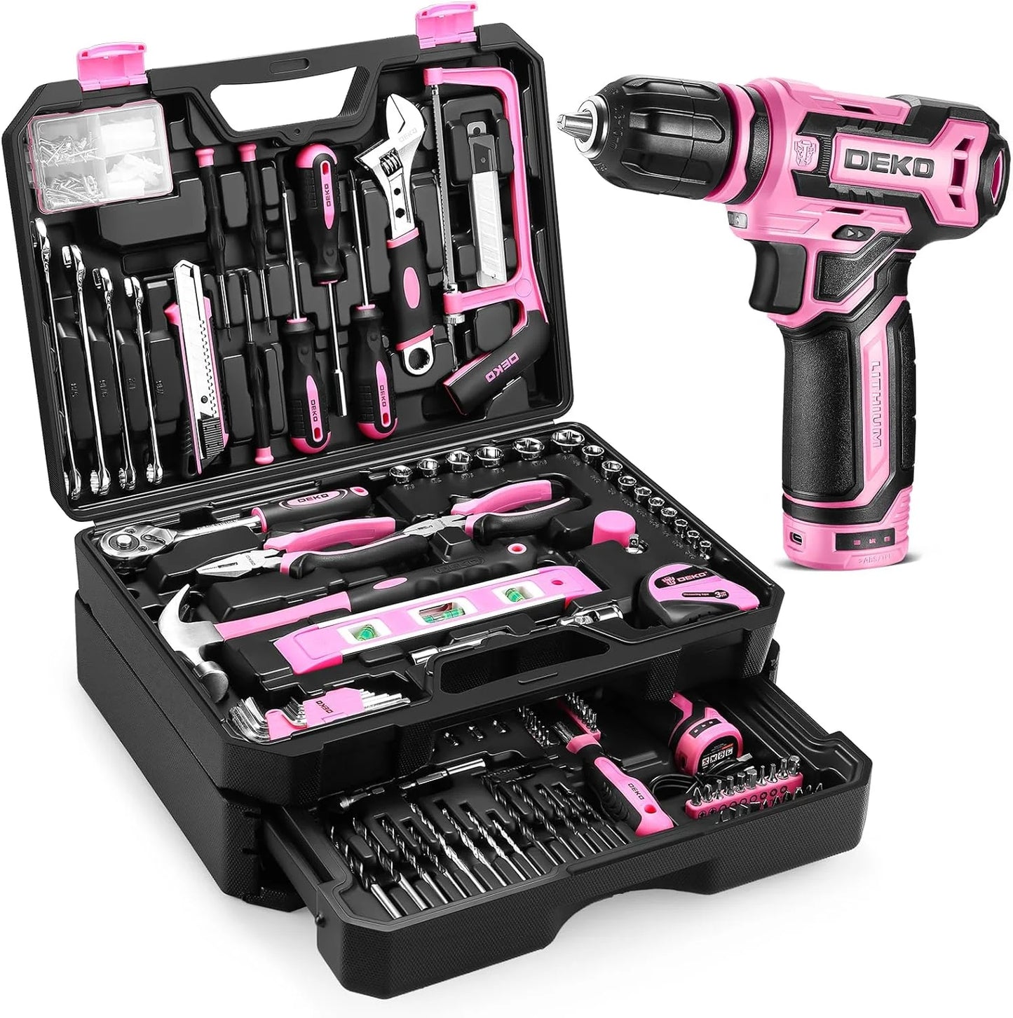 DEKODIY Home Mechanic Toolbox With 12V Cordless Drill
