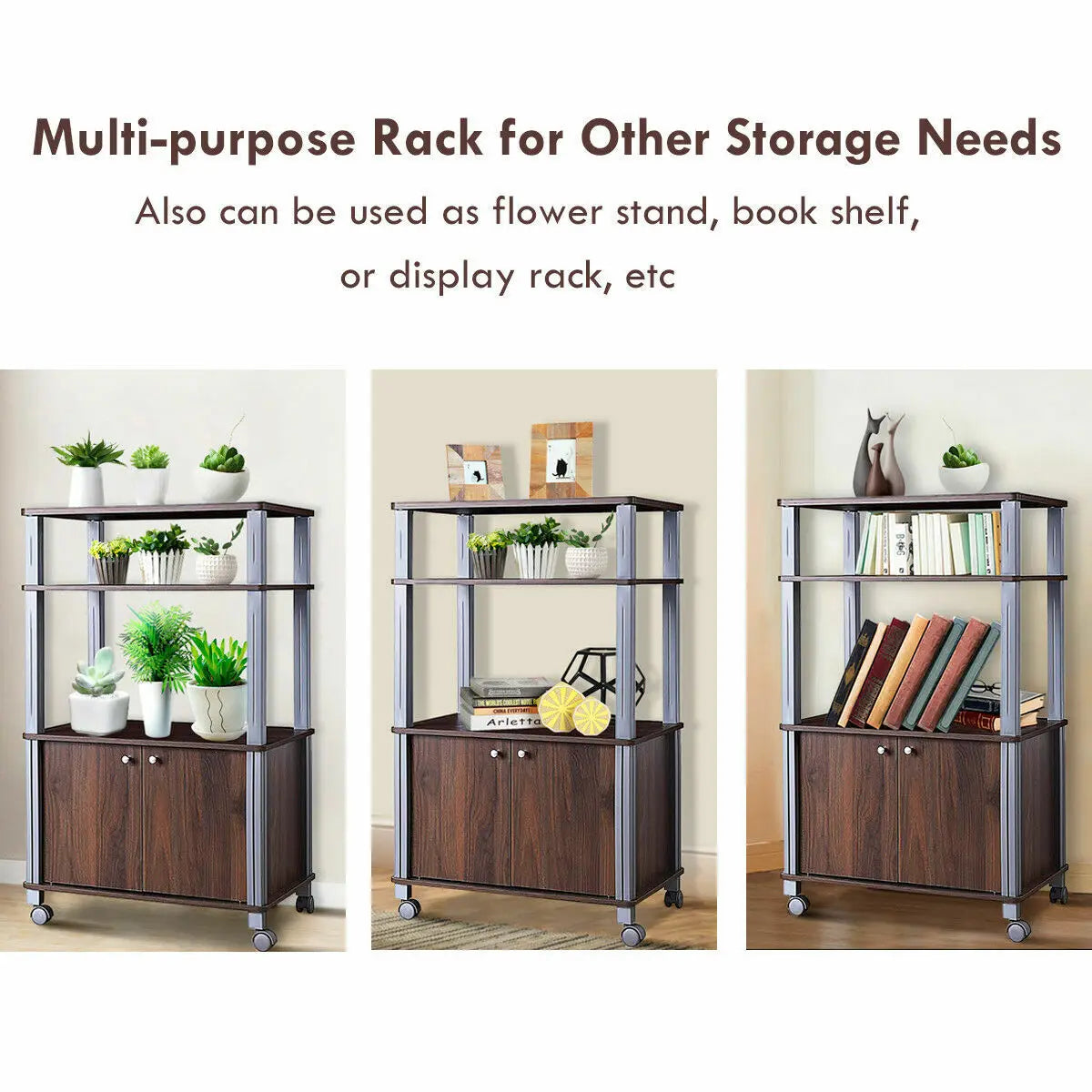 Everyday EssentialsOnline Bakers Rack Microwave Stand Walnut